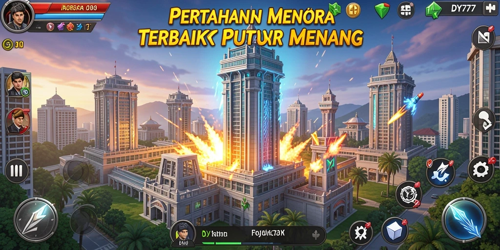 Tangkapan layar DY777 menampilkan aksi menegangkan dalam permainan Tower Defense.