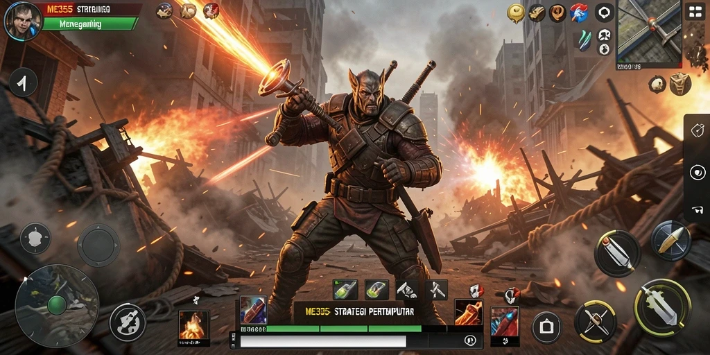 Tangkapan layar gameplay ME355 menunjukkan aksi pertempuran yang mendebarkan.