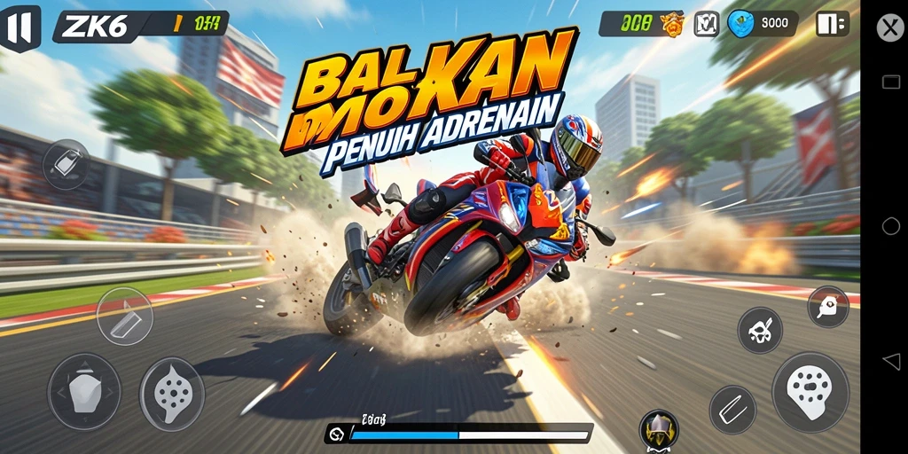 Gameplay ZK6 yang mendebarkan dalam balapan motor.